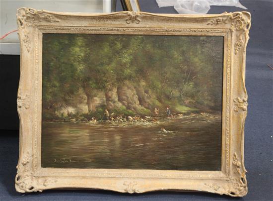 § William Ellis Barrington Browne (1908-1985) Otter hounds on the River Wye 18 x 24in.